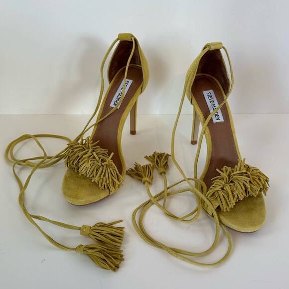 Steve Madden Womens size 8 yellow Sassey lace up heels - Picture 1 of 8